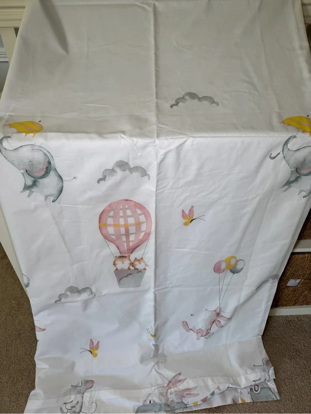 next White Baby pair of curtains Pink Hot Air Balloon & Animals blackout lined